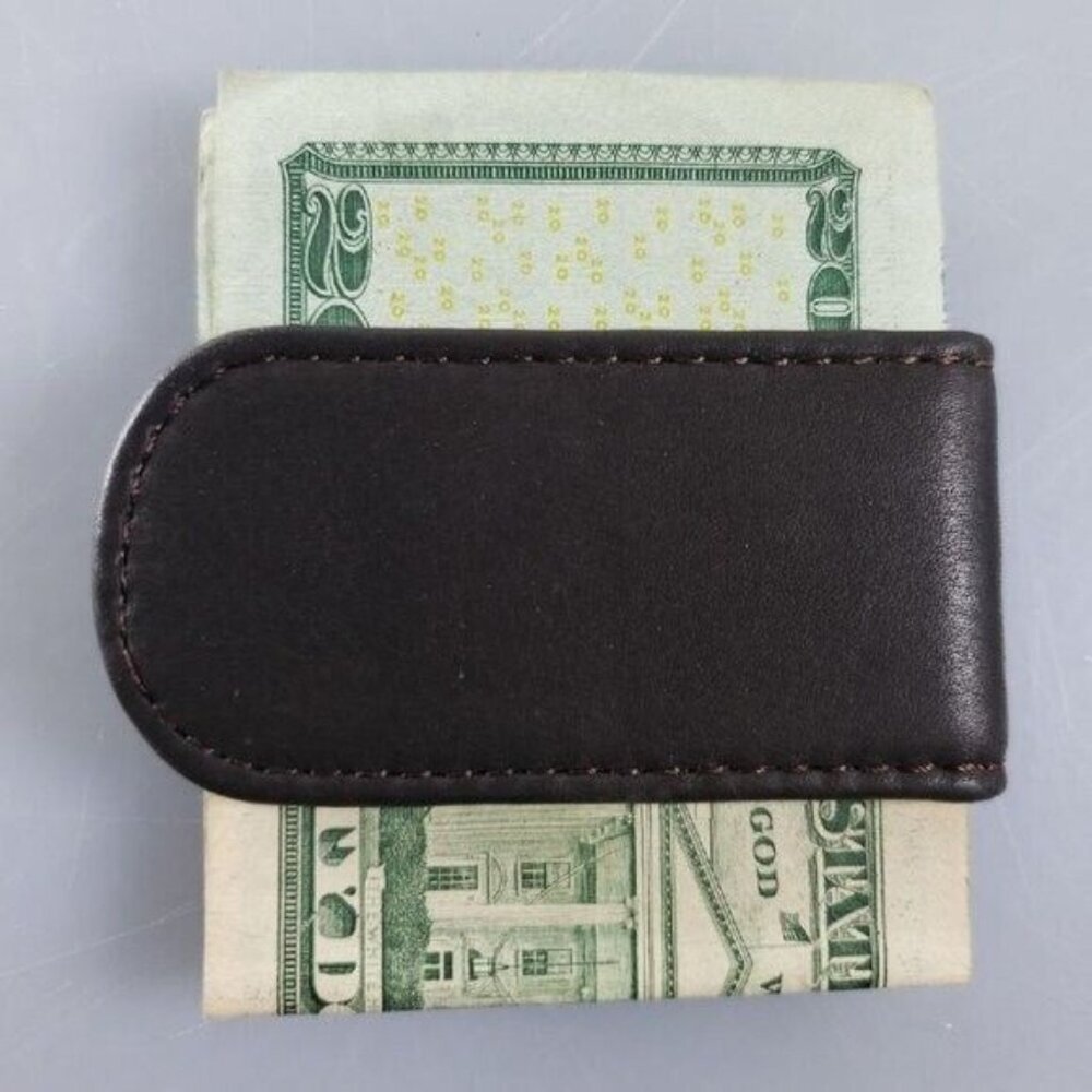 Magnetic Genuine Leather Money Clip Brown Strong Heavy-Duty Men's NEW